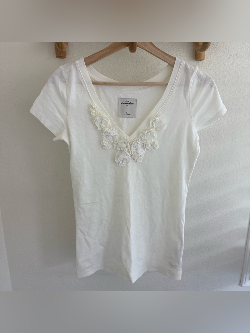 Y2K romantic coquette fairy Abercrombie & Fitch babydoll top flower applique